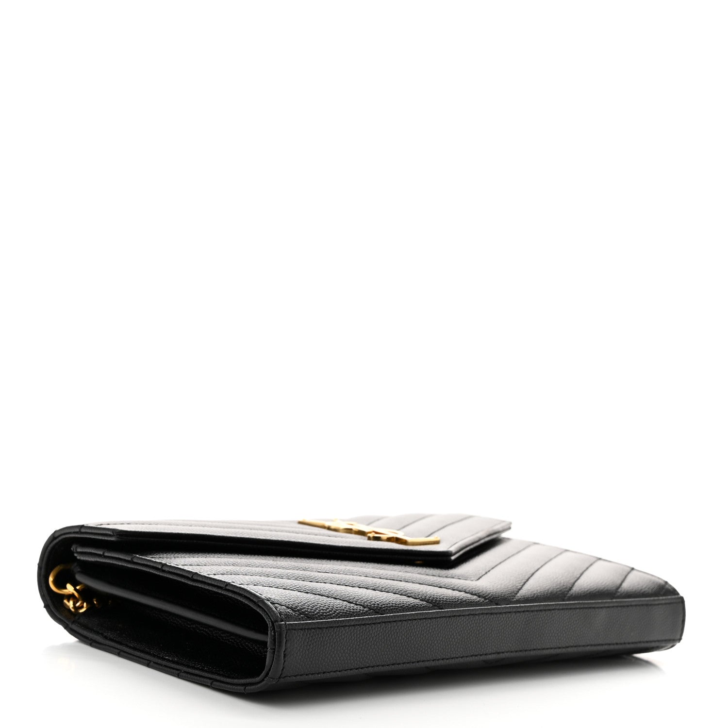 Saint Laurent Grain De Poudre Matelasse Chevron Monogram Chain Wallet Black 4 of 11