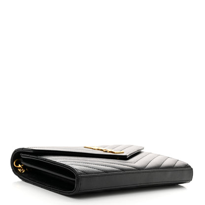 Saint Laurent Grain De Poudre Matelasse Chevron Monogram Chain Wallet Black 4 of 11