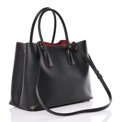Prada Saffiano Cuir Large Double Bag Black Fuoco 3 of 14