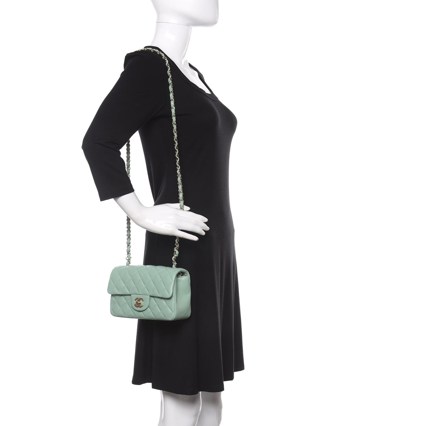 Lambskin Quilted Mini Rectangular Flap Light Green
