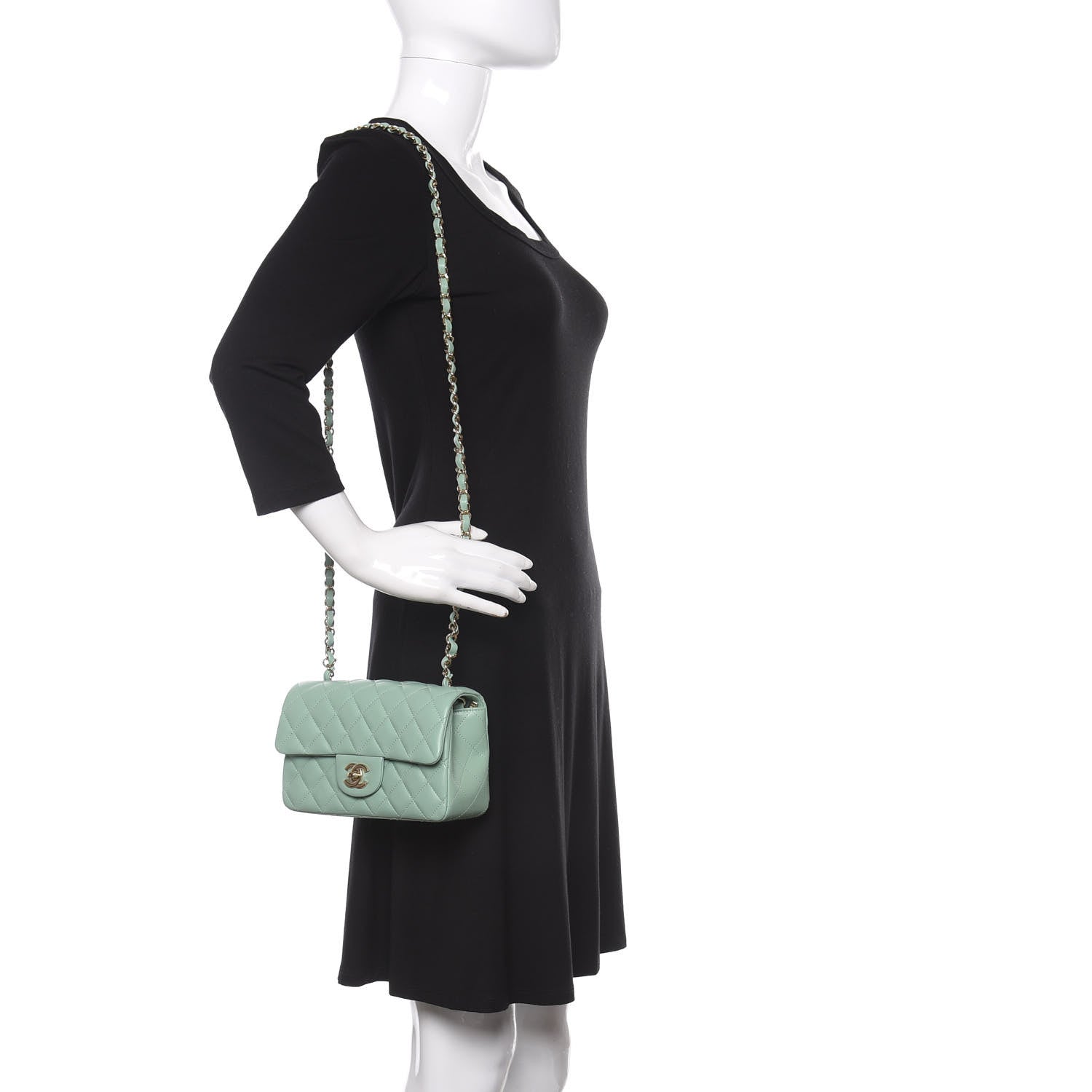 Chanel Lambskin Quilted Mini Rectangular Flap Light Green 2 of 9