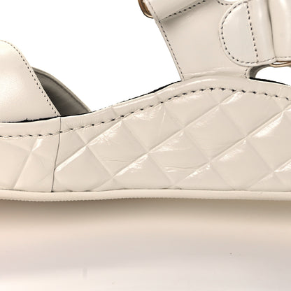 Chanel Shiny Calfskin Logo Platform Sandals 38 Ivory 10 of 10