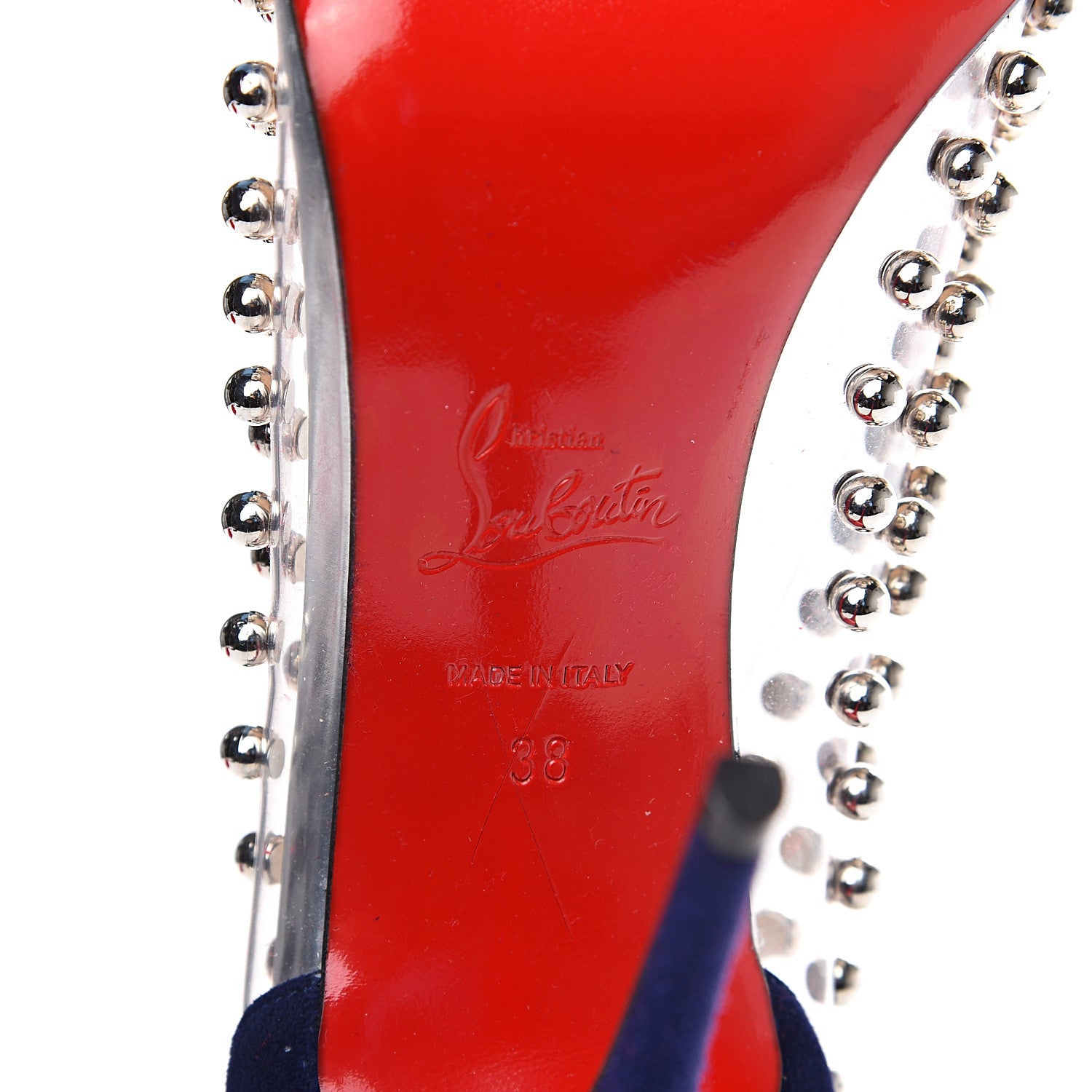 Christian Louboutin Suede Patent Studded Bille et Boule 100 Pumps 38 Navy 7 of 8