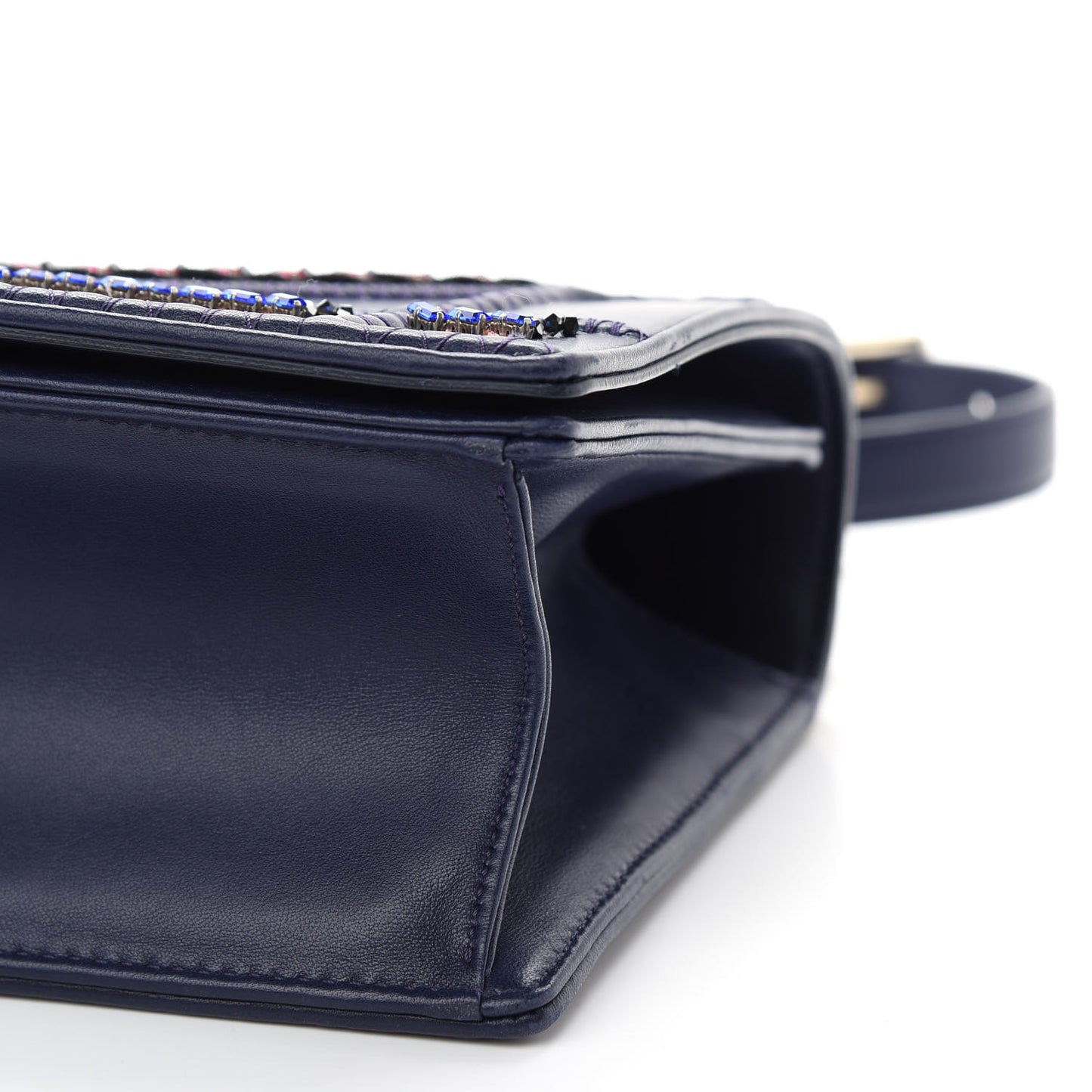 Calfskin Crystal Embroidered Medium Diorama Flap Bag Blue