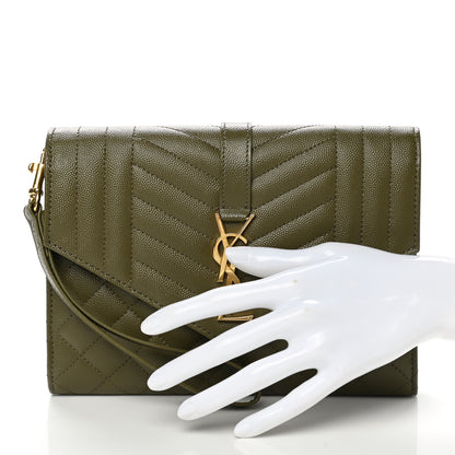 Saint Laurent Grain De Poudre Textured Mixed Matelasse Triquilt Monogram Clutch Vert Kaki 2 of 9