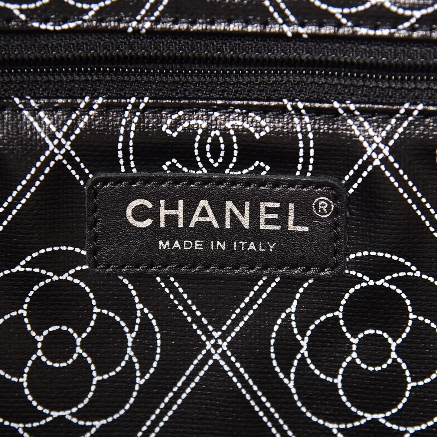 Coated Canvas Camellia Medium Shopping Tote Black Beige