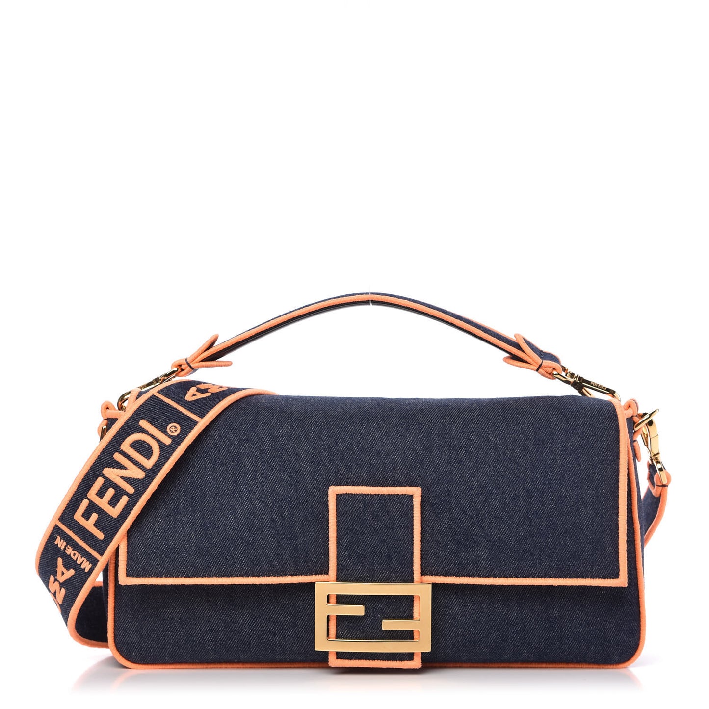 Denim Large Baguette Blue Arancio Fluo