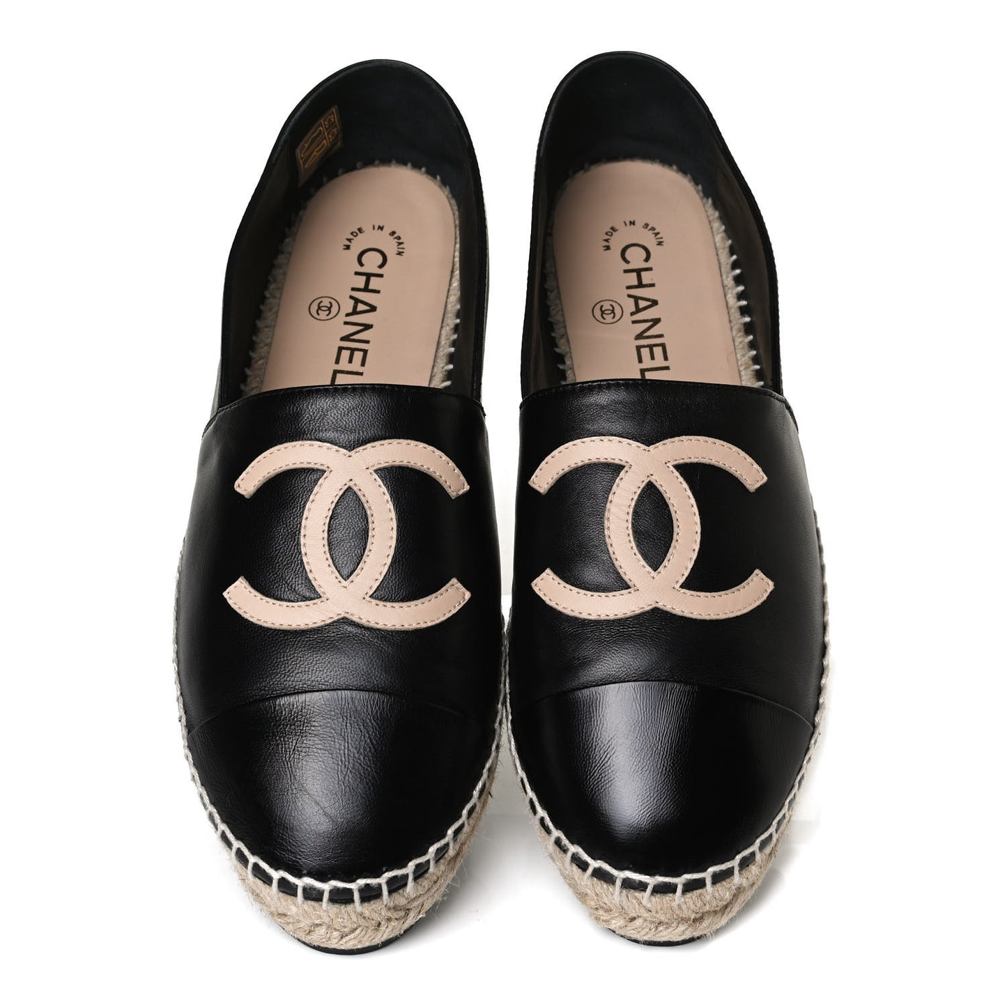 Lambskin Shiny Calfskin CC Espadrilles 40 Black Beige