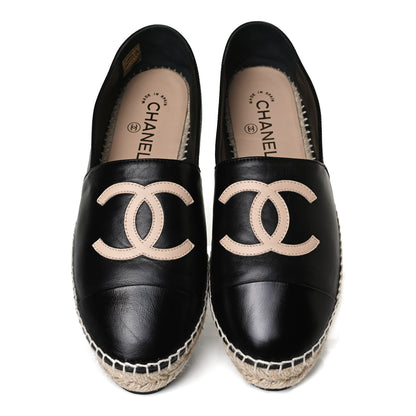Chanel Lambskin Shiny Calfskin CC Espadrilles 40 Black Beige 5 of 13