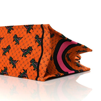 Christian Dior Canvas Embroidered Medium Dino Book Tote Orange Multicolor 9 of 9