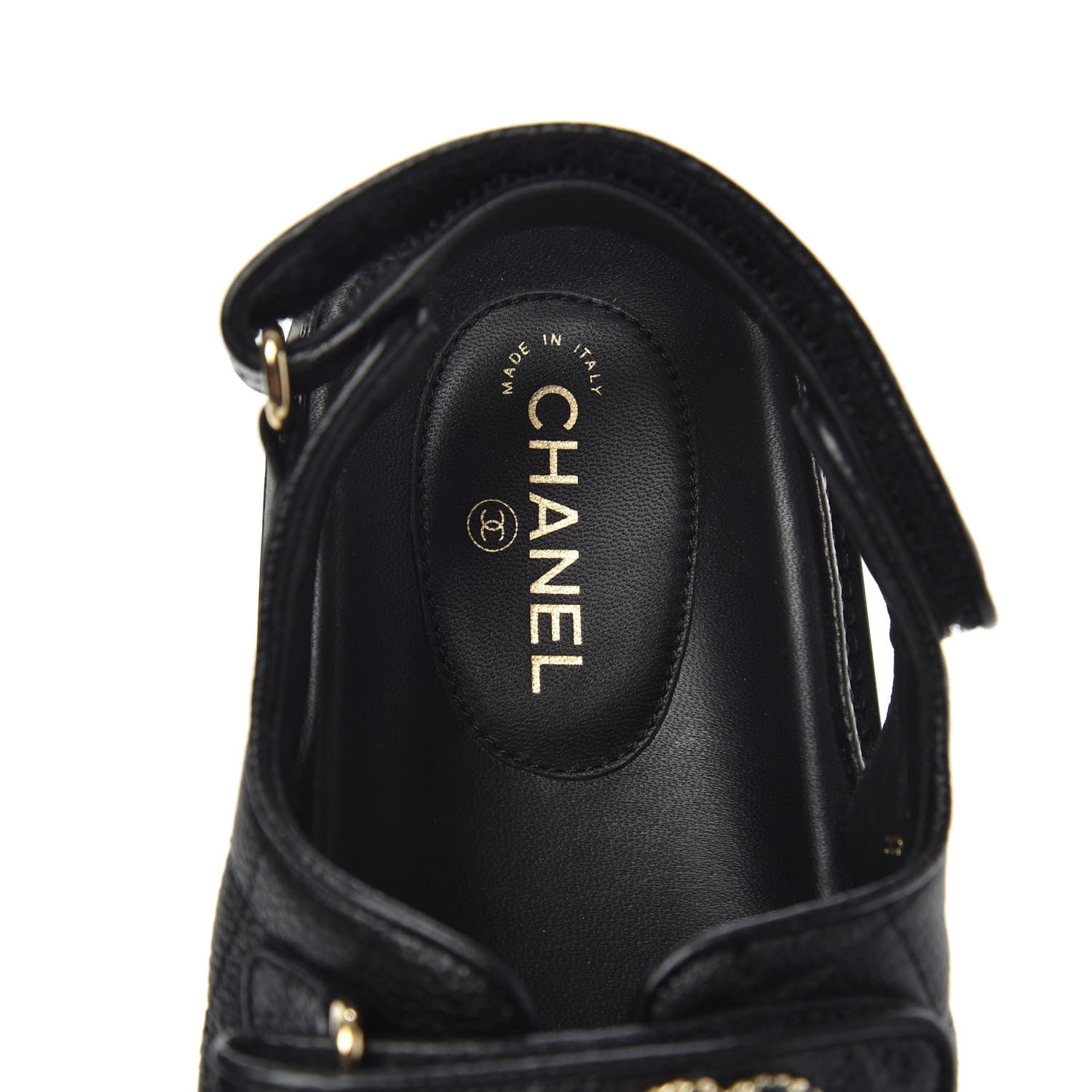 Chanel Grained Calfskin Velcro Dad Sandals 38 Black 6 of 9
