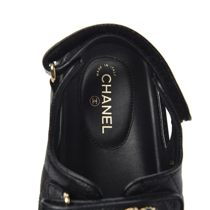 Chanel Grained Calfskin Velcro Dad Sandals 38 Black 6 of 9