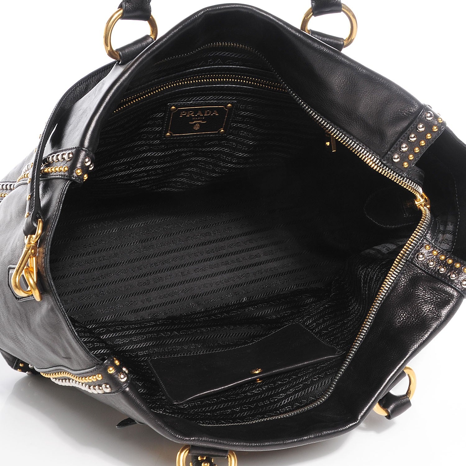 Prada Glace Calf Studded Tote Nero Black 5 of 11