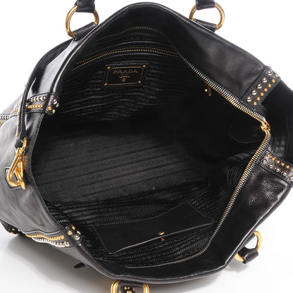 Prada Glace Calf Studded Tote Nero Black 5 of 11