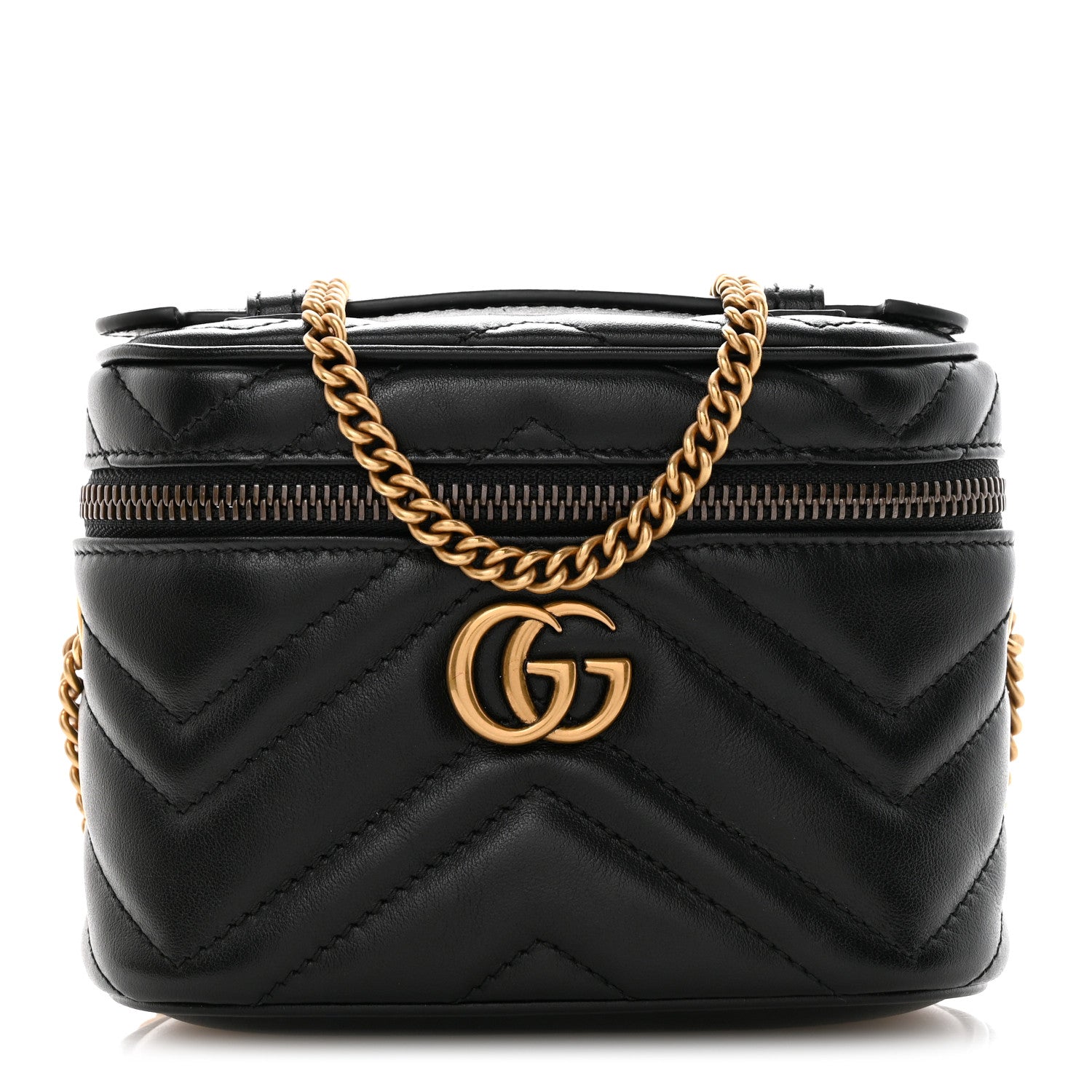Gucci Calfskin Matelasse Chevron Mini GG Marmont Top Handle Bag Black 1 of 11