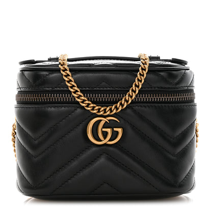Gucci Calfskin Matelasse Chevron Mini GG Marmont Top Handle Bag Black 1 of 11