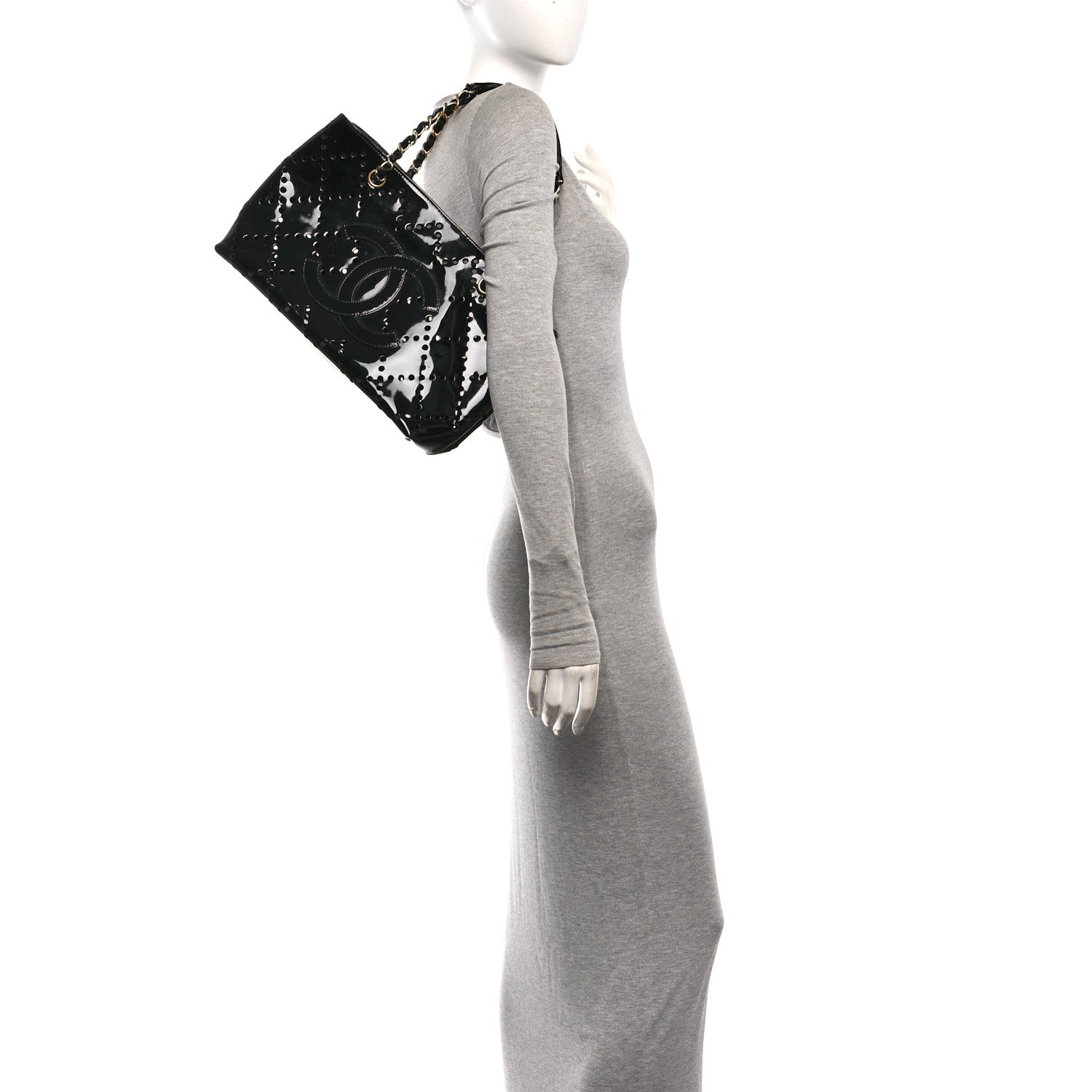 Chanel Patent Perforated CC Shopping Tote Black 2 of 11