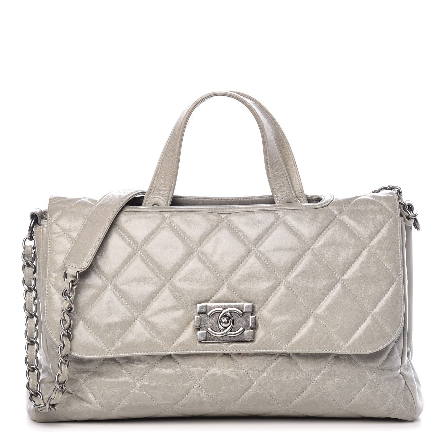 Glazed Calfskin Boy Satchel Flap Light Grey
