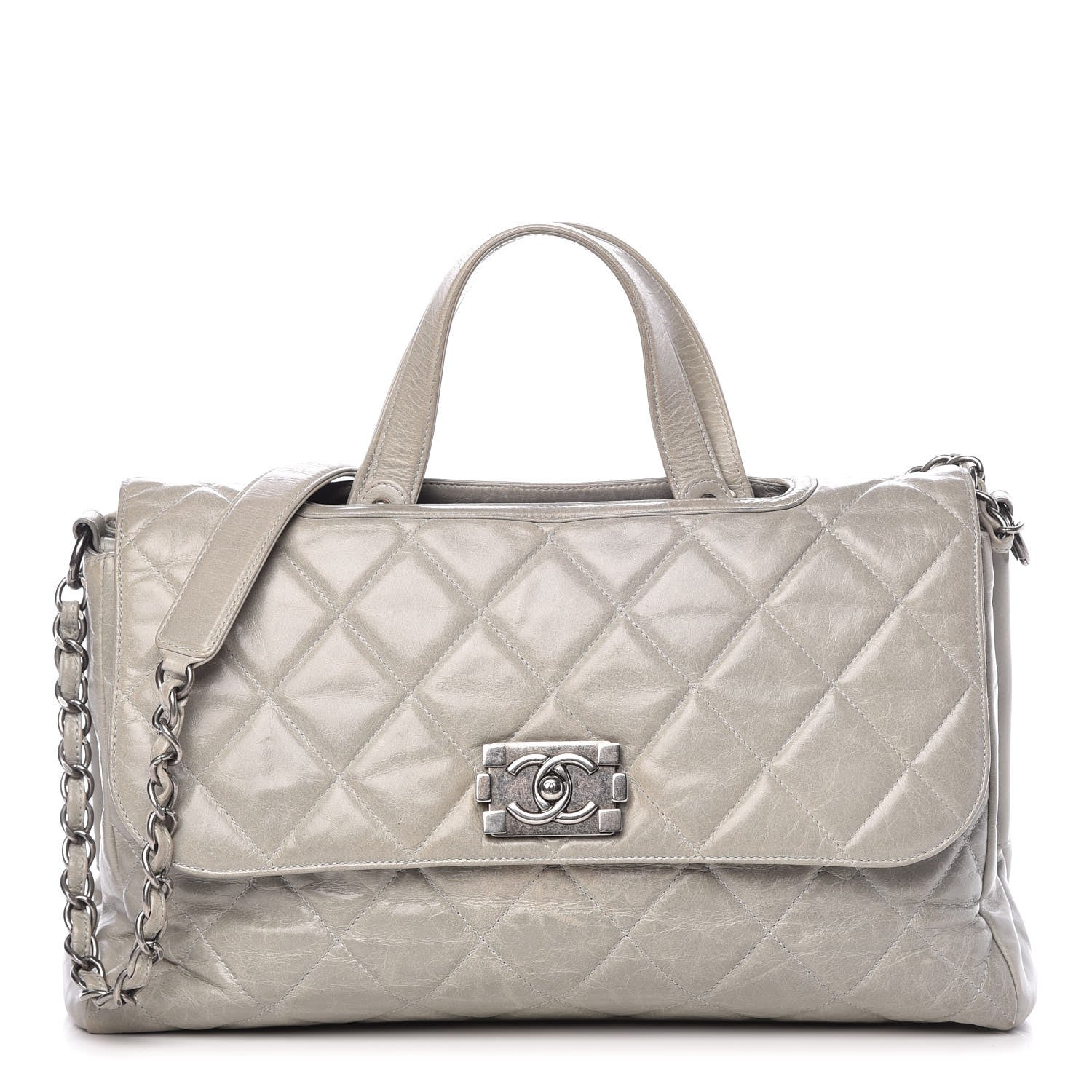 Chanel Glazed Calfskin Boy Satchel Flap Light Grey 1 of 18