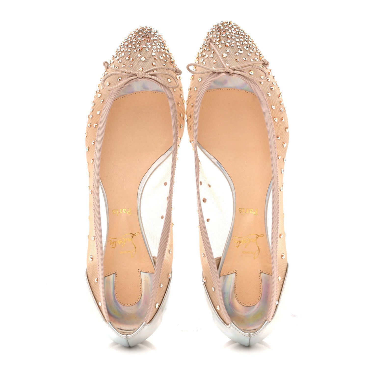Christian Louboutin Crystal Strass Follies Flats 37 Silver 1859985