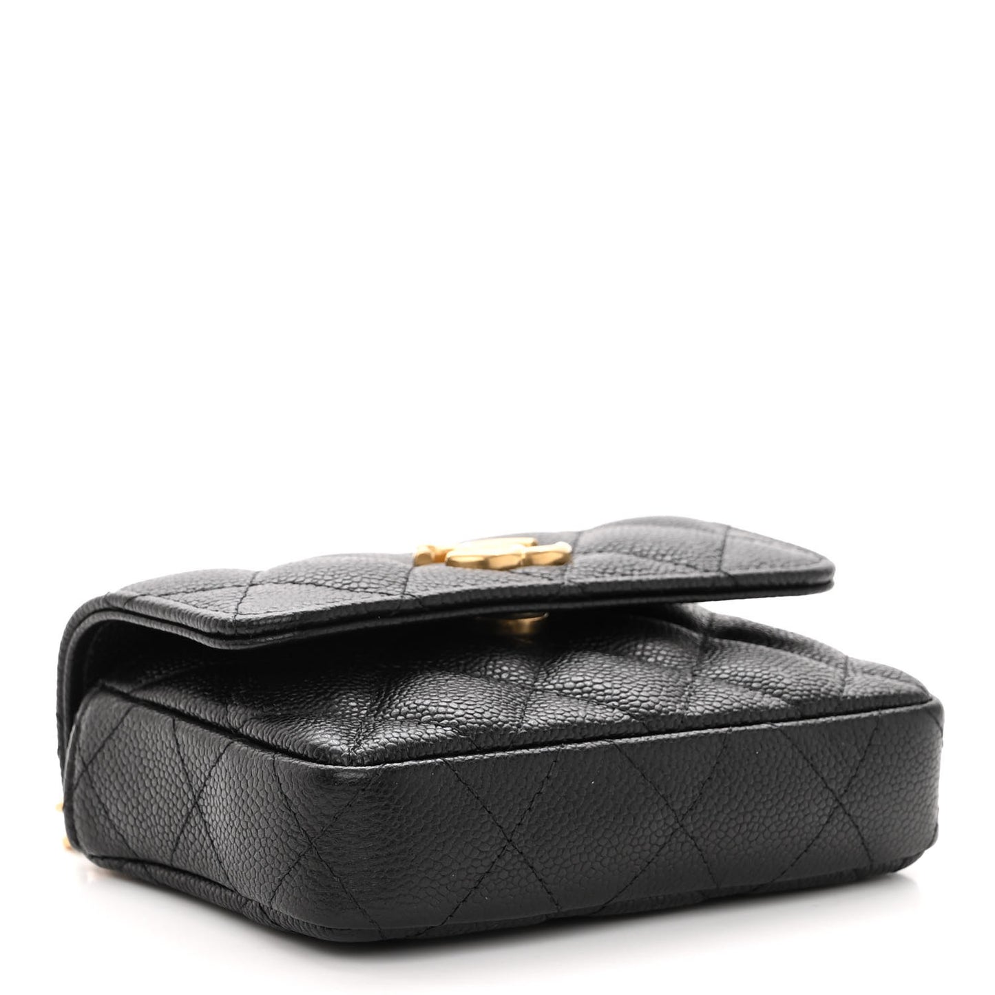 Caviar Quilted Sweetheart Clutch With Chain Black