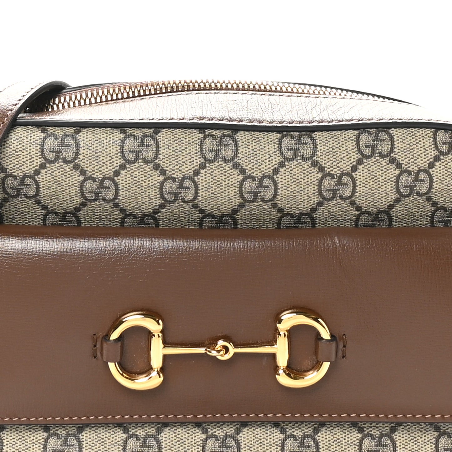 GG Supreme Monogram Small Horsebit 1955 Shoulder Bag Beige Brown Sugar