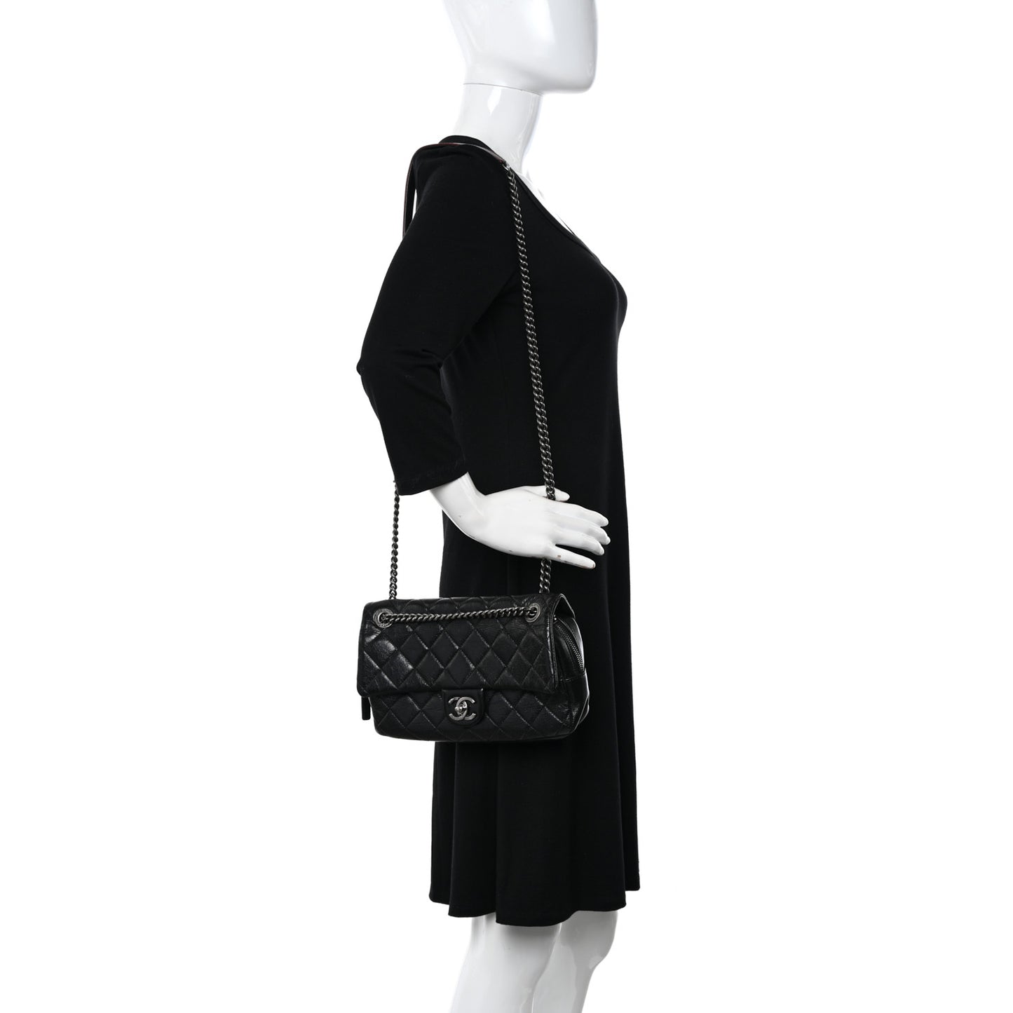 Glazed Calfskin Quilted Medium Duo Color Flap Black