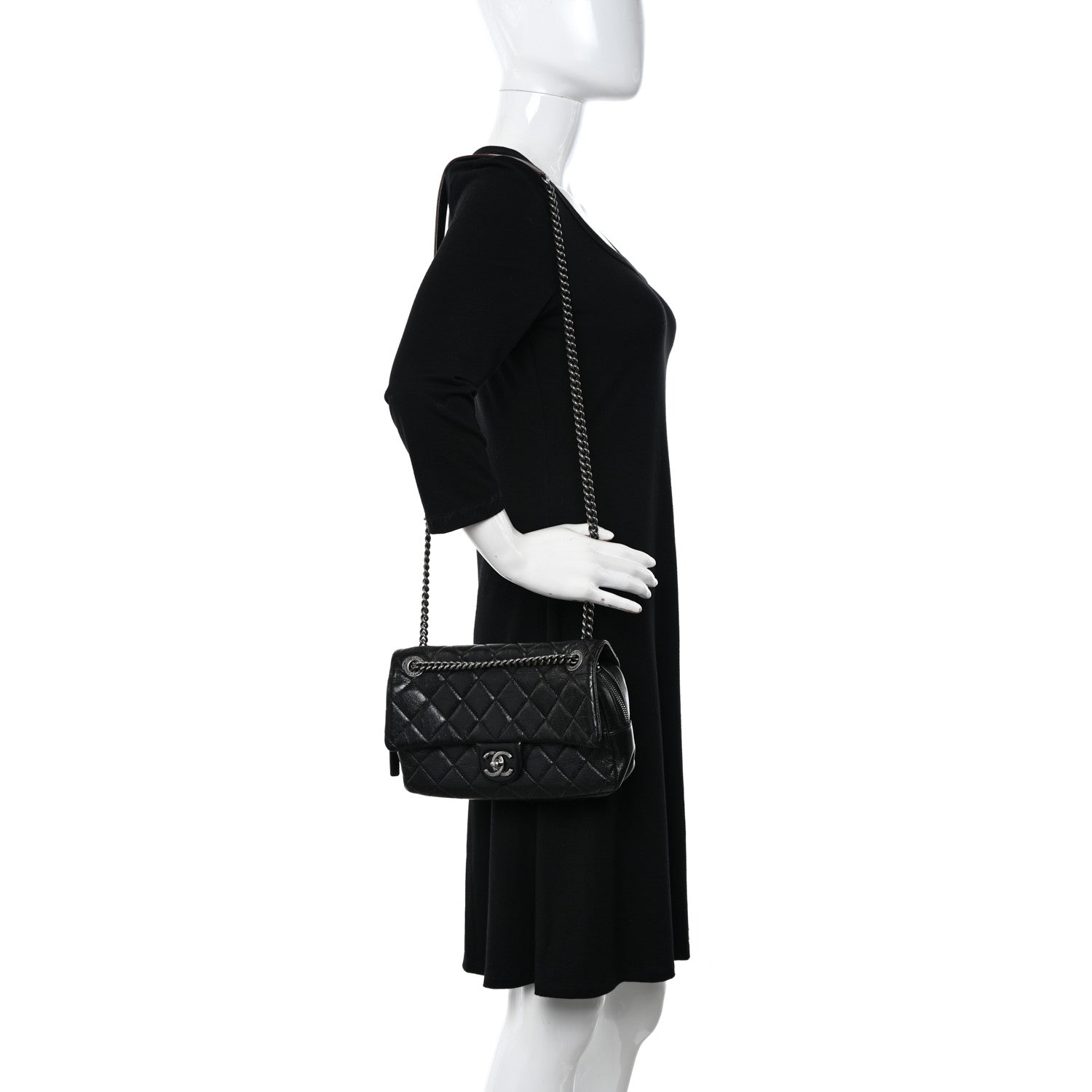 Chanel Glazed Calfskin Quilted Medium Duo Color Flap Black 2 of 10