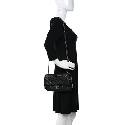Chanel Glazed Calfskin Quilted Medium Duo Color Flap Black 2 of 10