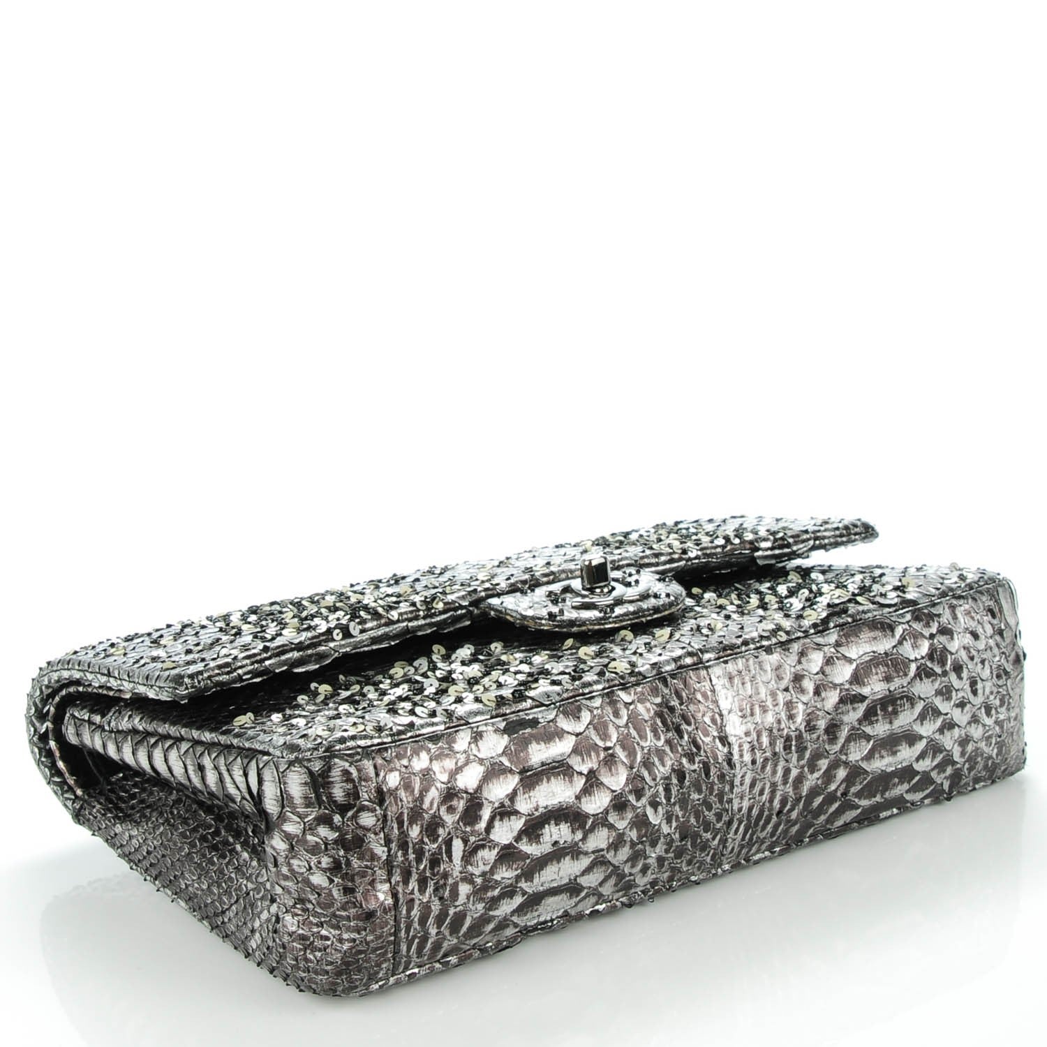 Chanel Metallic Python Sequin Medium Double Flap SIlver 4 of 8