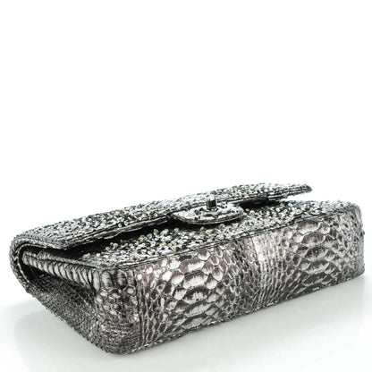 Chanel Metallic Python Sequin Medium Double Flap SIlver 4 of 8
