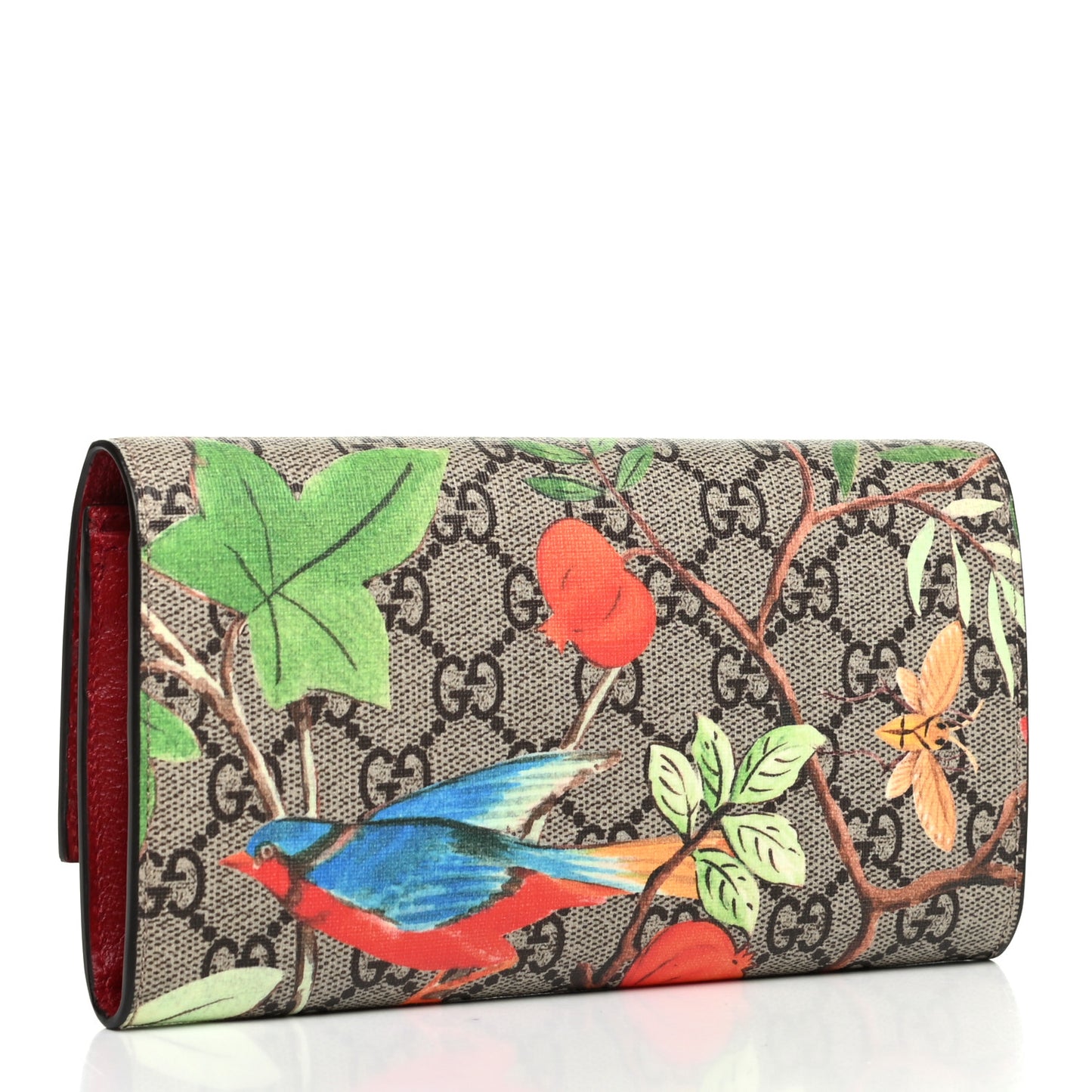 GG Supreme Monogram Tian Continental Wallet Beige Multicolor Red