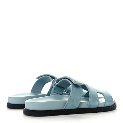 Hermes Suede Goatskin Womens Chypre Sandals 37 Vert d'eau 4 of 9