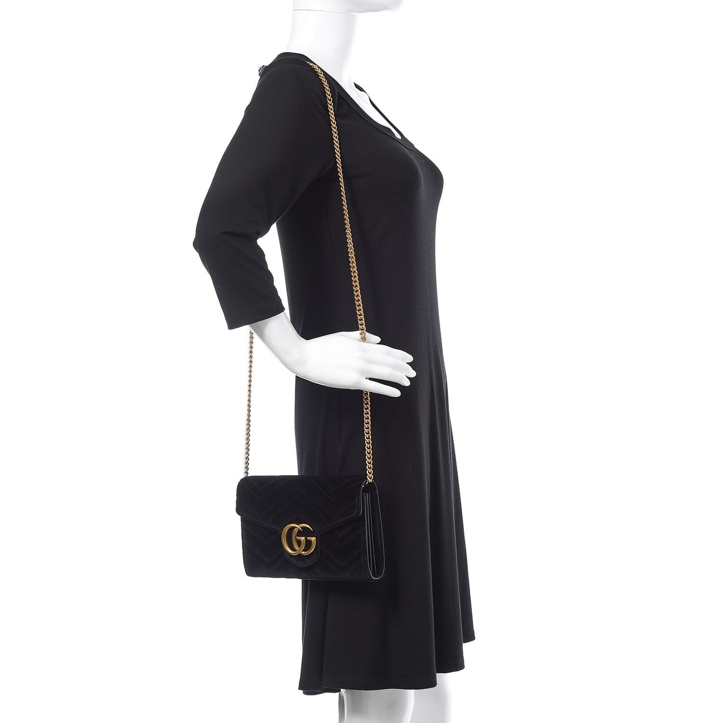 Velvet Matelasse GG Marmont Chain Wallet Black
