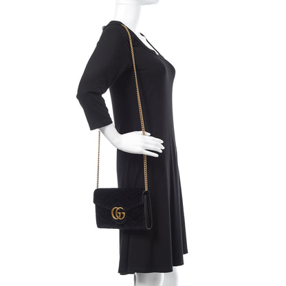 Gucci Velvet Matelasse GG Marmont Chain Wallet Black 2 of 8