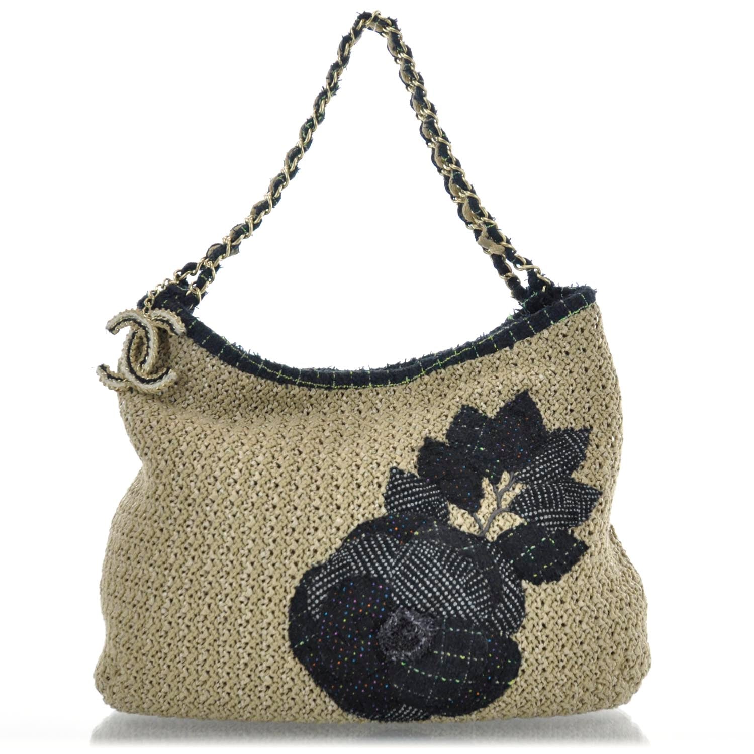 Chanel Tweed Woven Raffia Country Coco Hobo 1 of 9