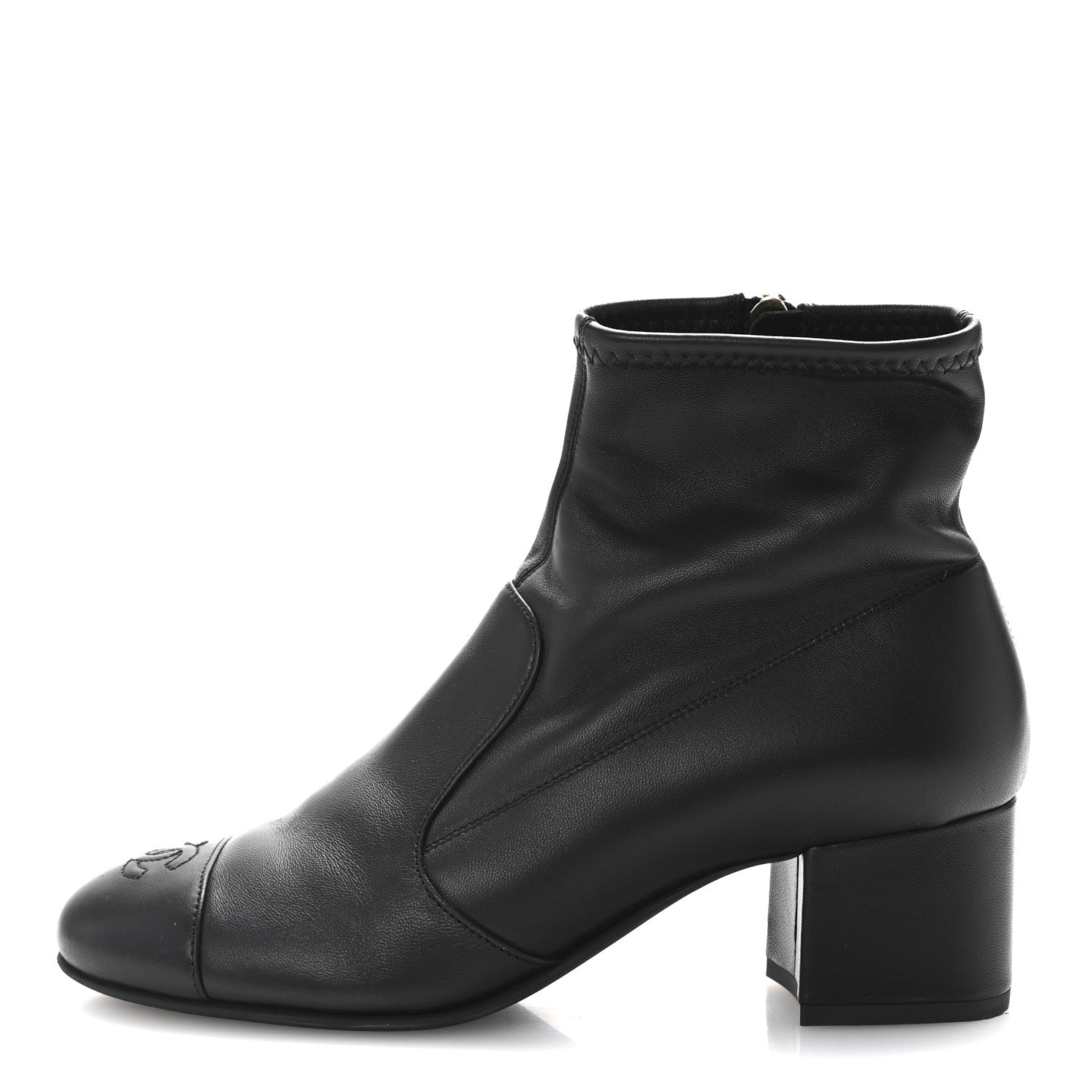 Chanel Stretch Lambskin Cap Toe CC Short Boots 38.5 Black 1 of 9