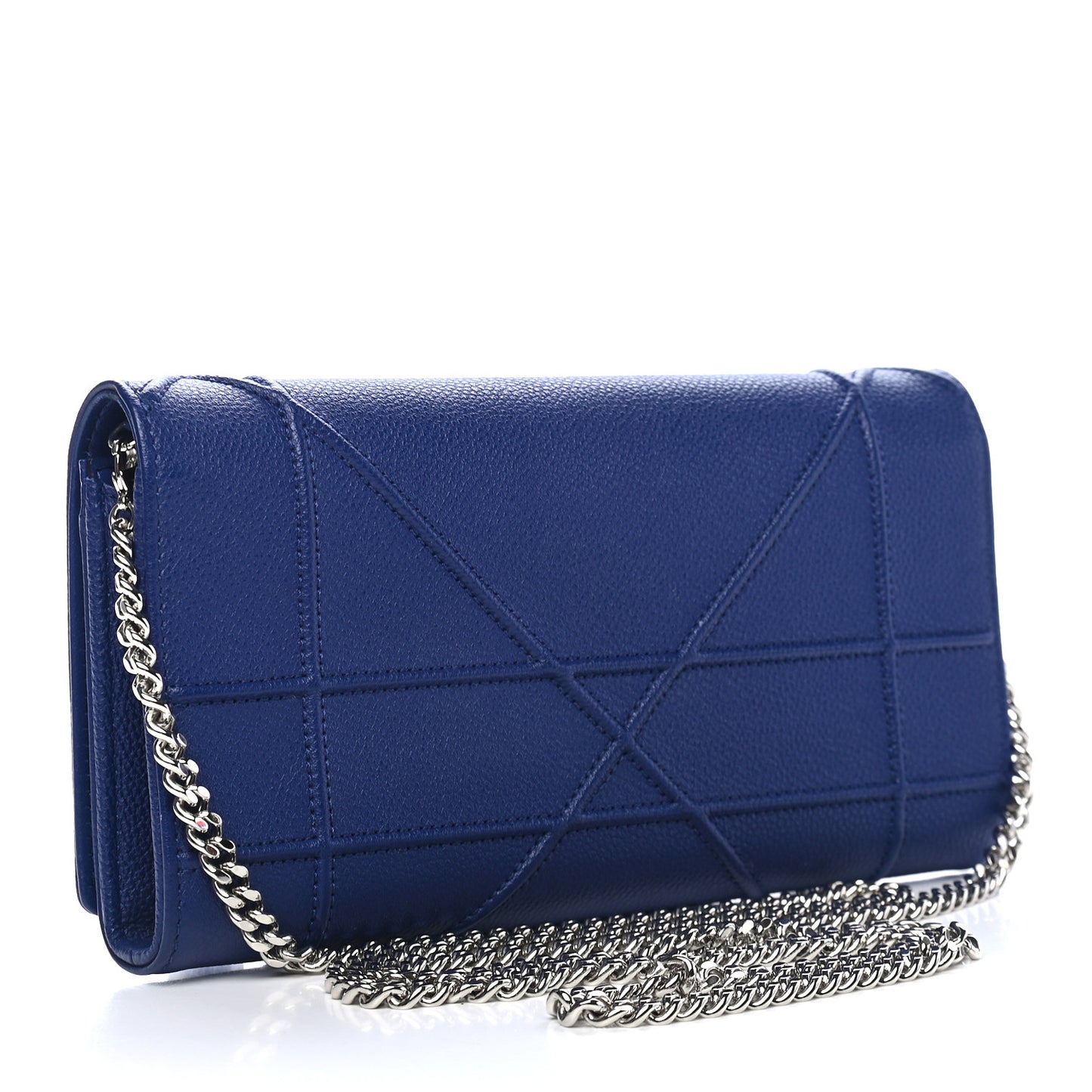 Grained Calfskin Diorama Croisiere Chain Wallet Blue