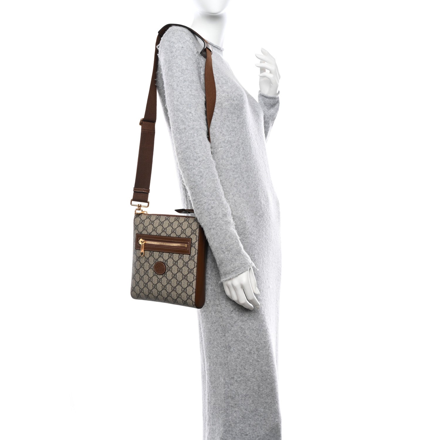 Gucci GG Supreme Monogram Azalea Calfskin Retro Interlocking G Flat Messenger Bag Beige Ebony Brown Sugar 2 of 11
