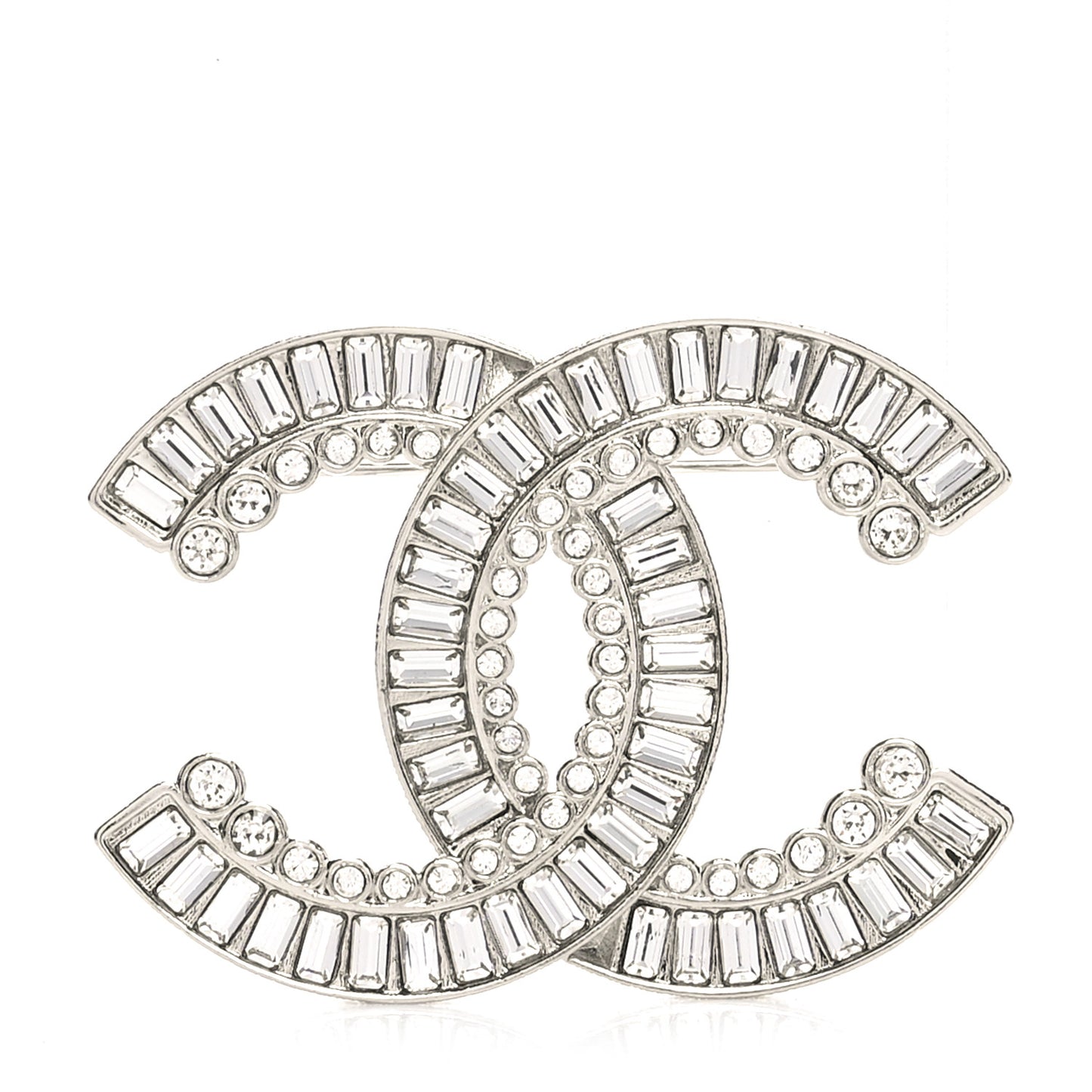 Baguette Crystal CC Brooch Silver