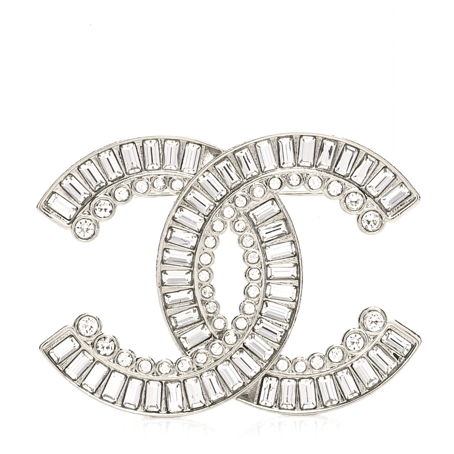 Chanel Baguette Crystal CC Brooch Silver 1 of 4