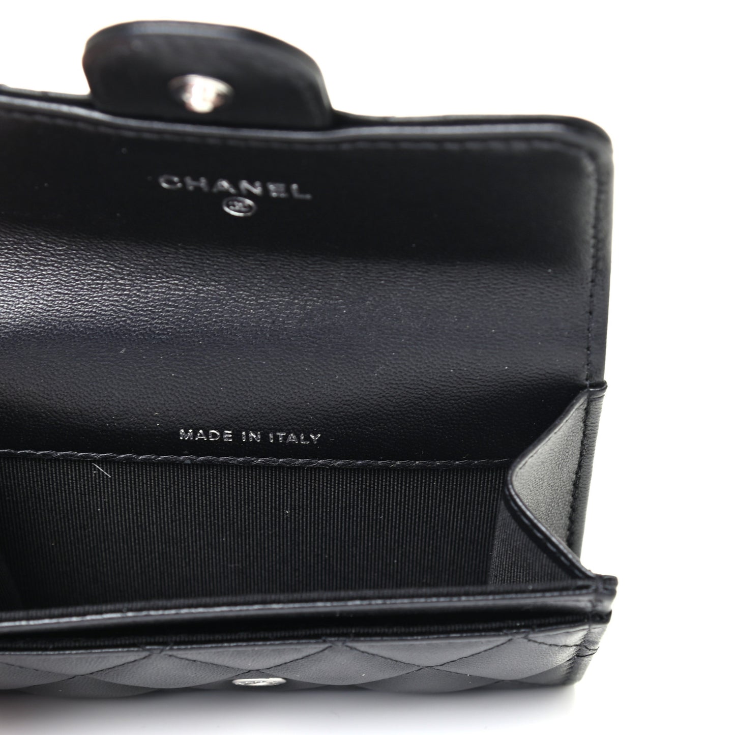 Lambskin Quilted Flap Card Holder Wallet So Black