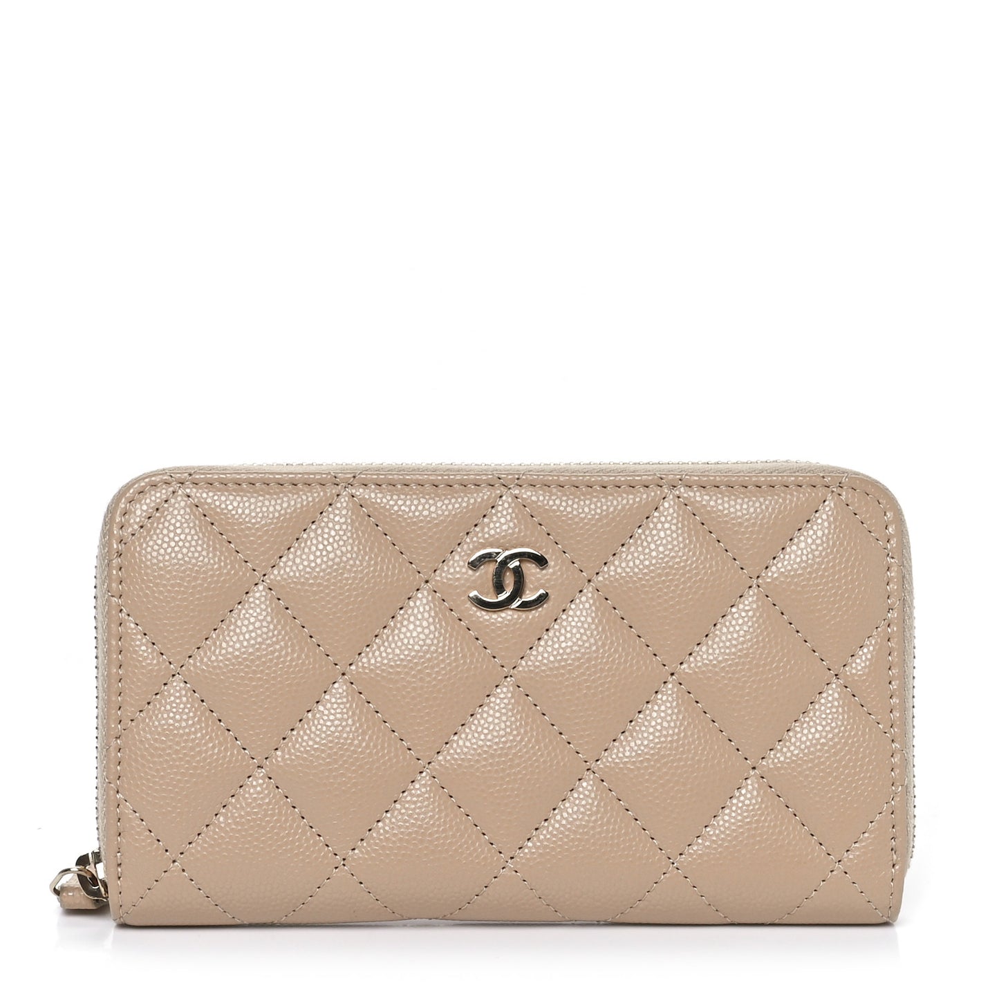 Caviar Quilted Medium Zip Around Wallet Beige