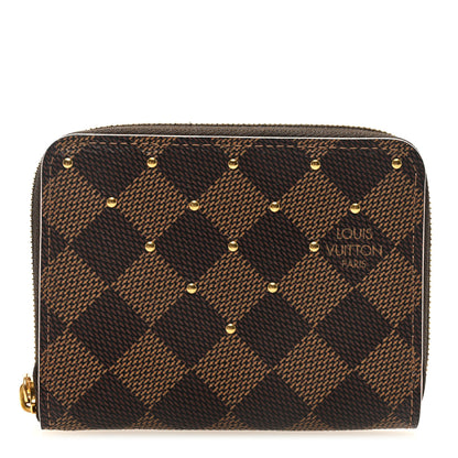 Louis Vuitton Damier Ebene Studded Zippy Coin Purse Rose Ballerine 1 of 6