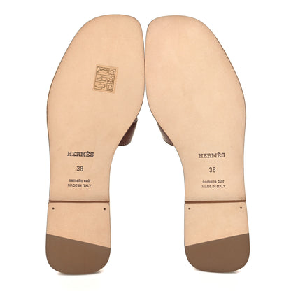 Hermes Box Calfskin Oran Sandals 38 Gold 5 of 8