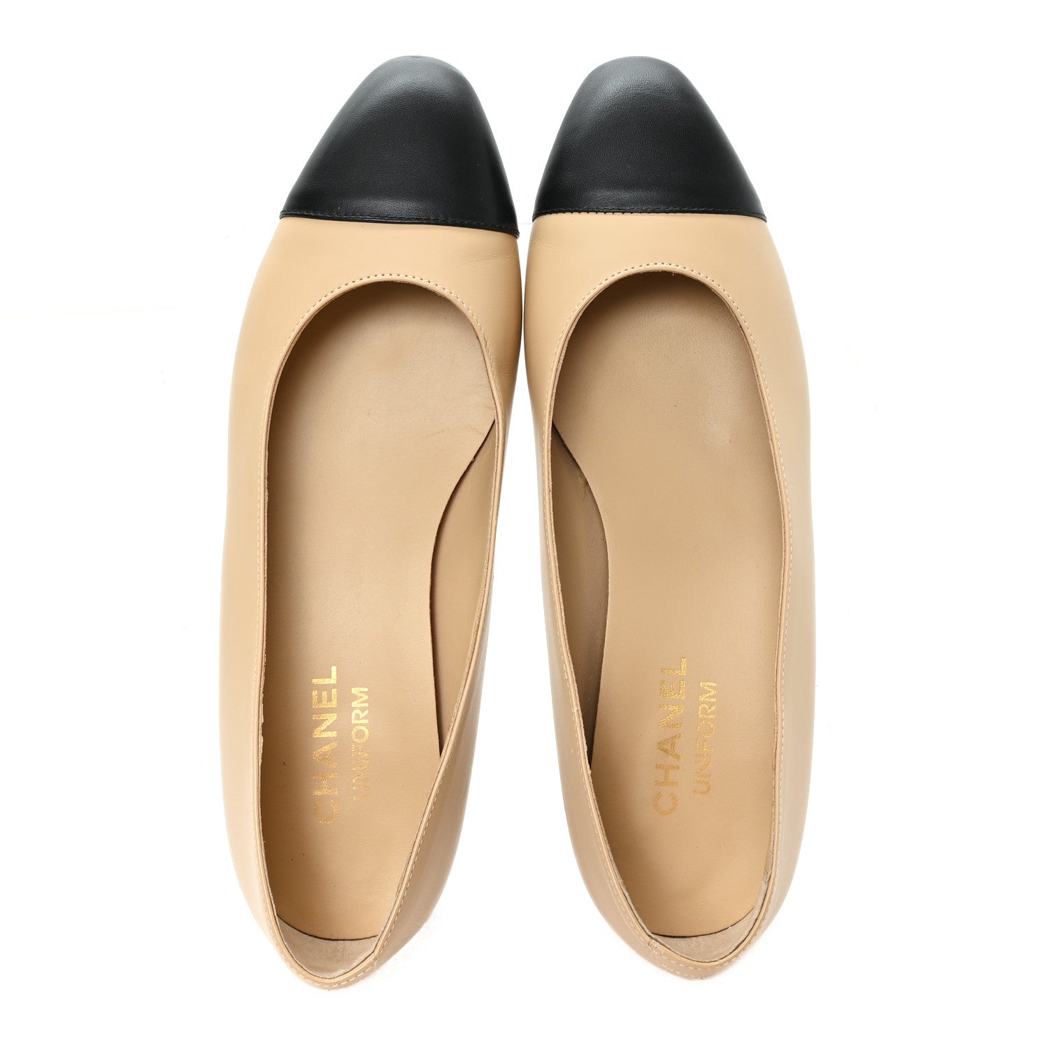 Chanel Lambskin Cap Toe CC Uniform Ballerina Flats 39 Beige Black 2 of 10