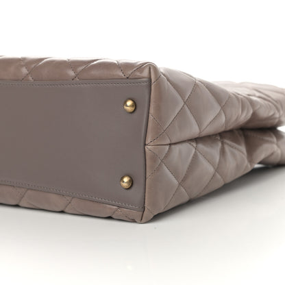 Chanel Glazed Calfskin Quilted Gold Bar Tote Dark Grey 10 of 11