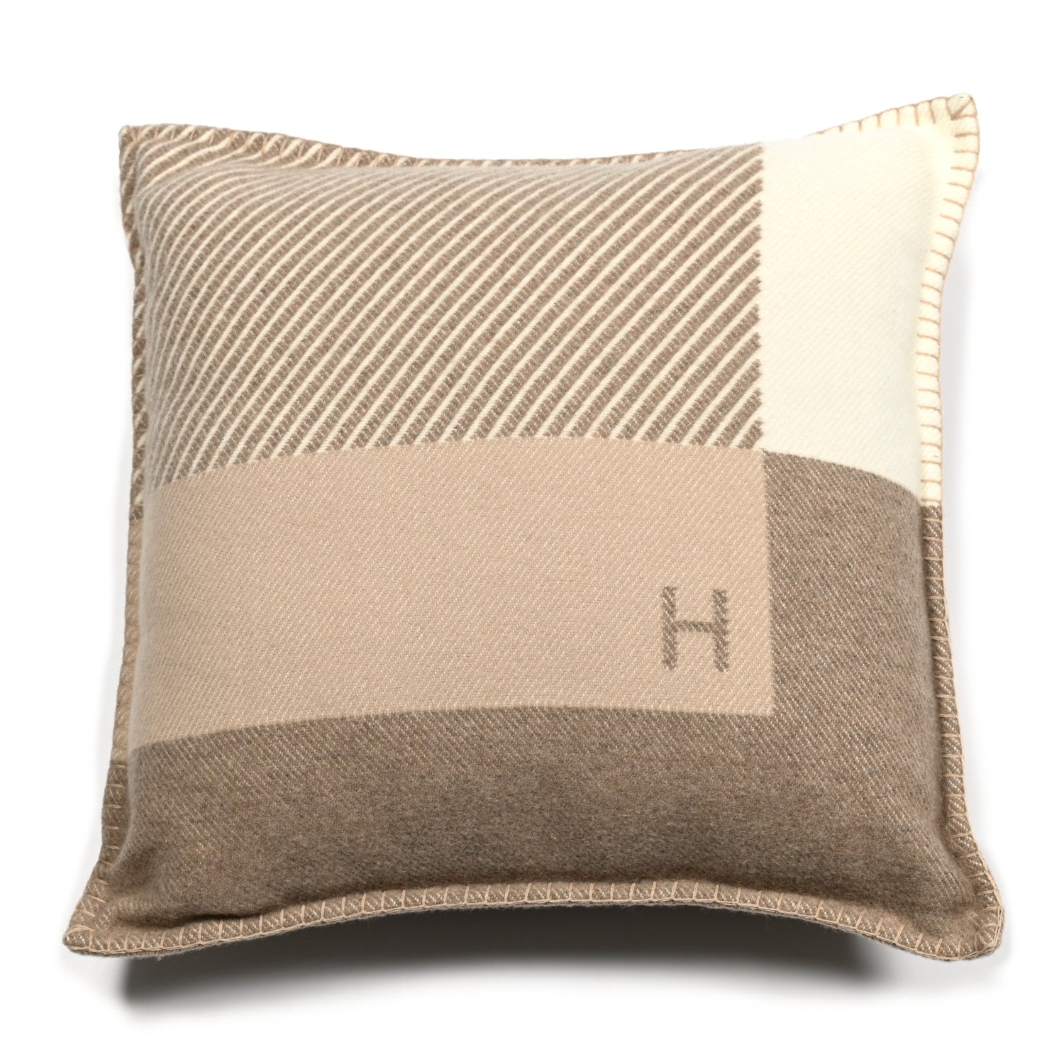 Hermes Wool Cashmere H Riviera Pillow Seigle 1 of 3