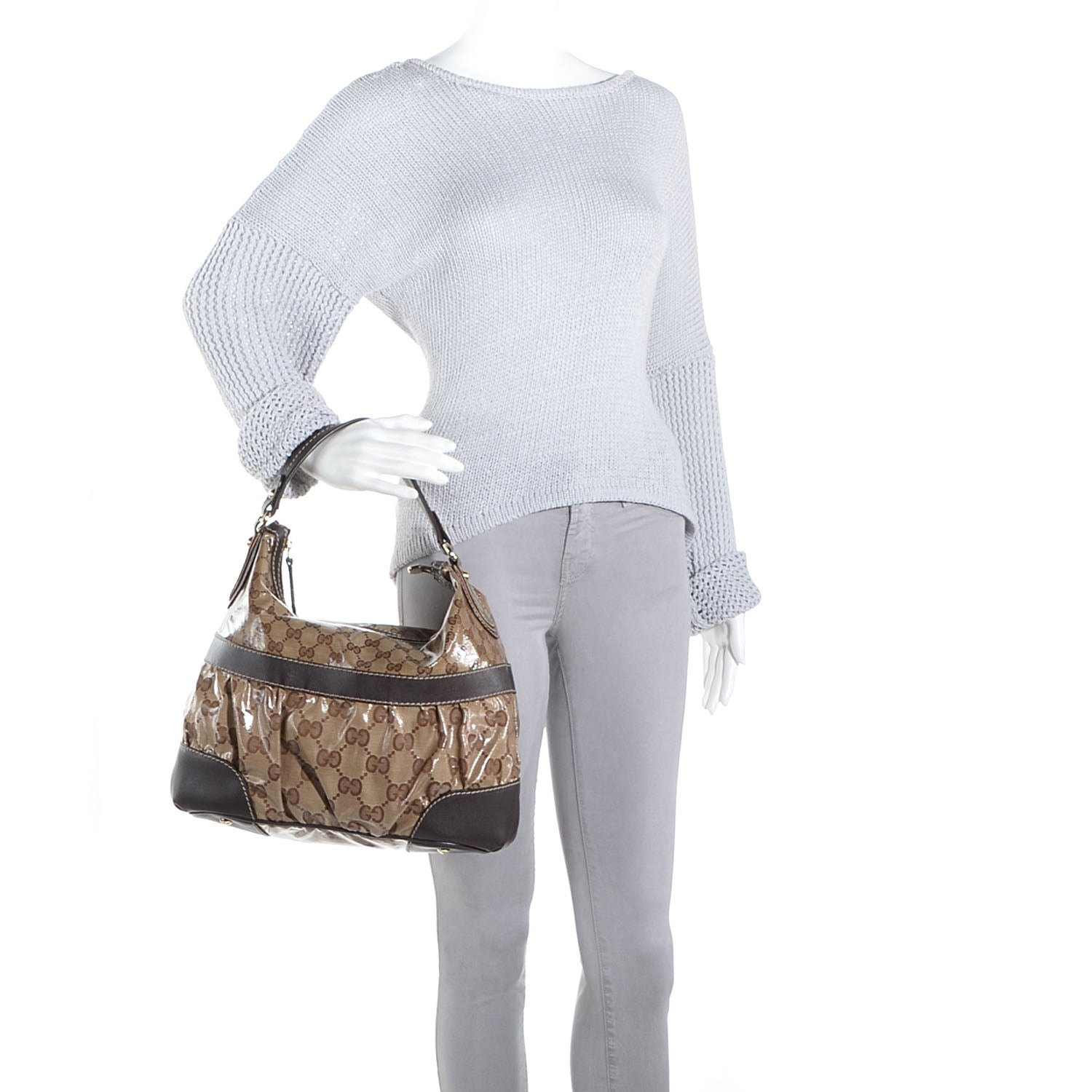 Gucci Crystal Monogram Mix Hobo Dark Brown 2 of 7