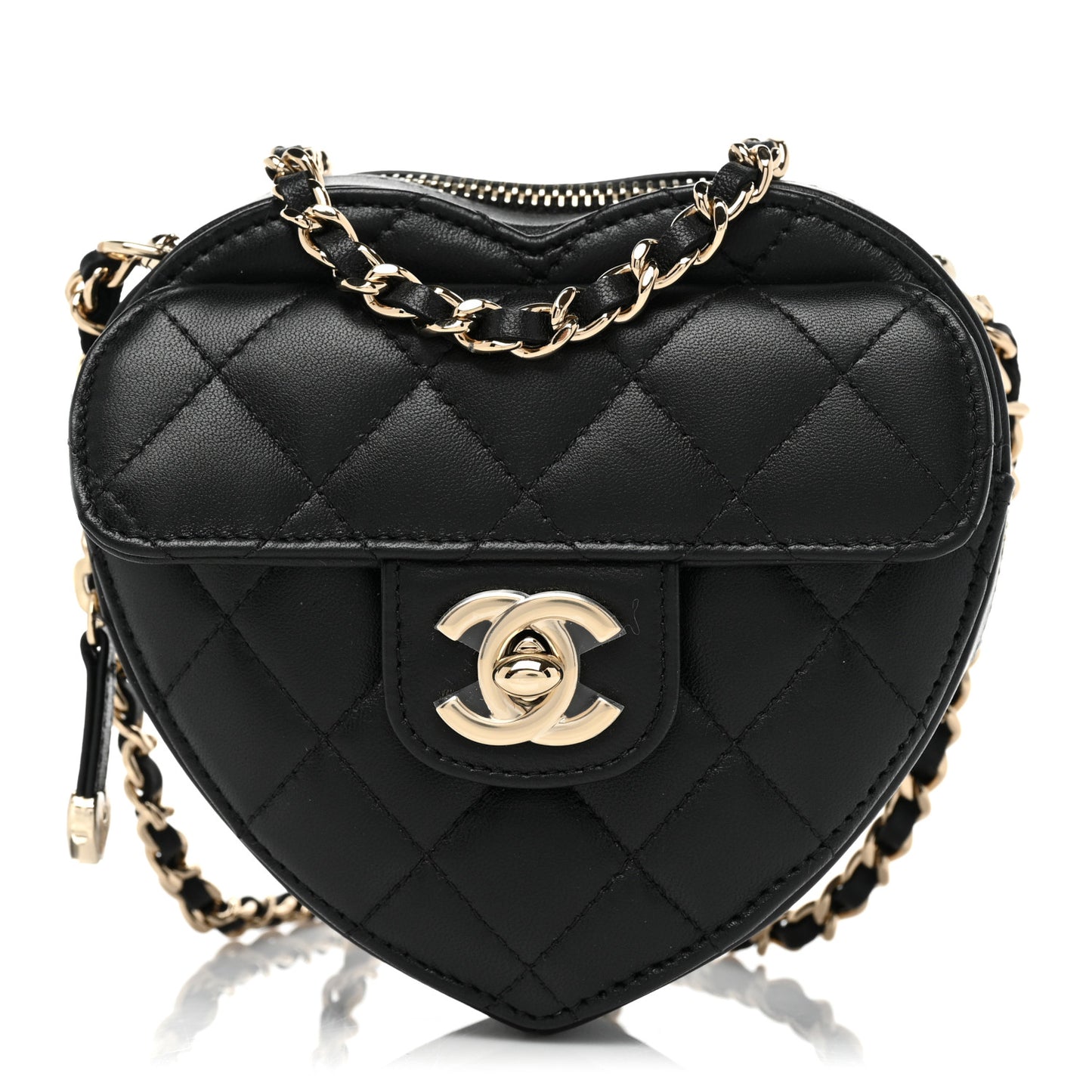 Lambskin Quilted CC In Love Heart Clutch With Chain Black